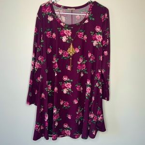 PINC| Women 1X | Burgundy and Floral| Dress